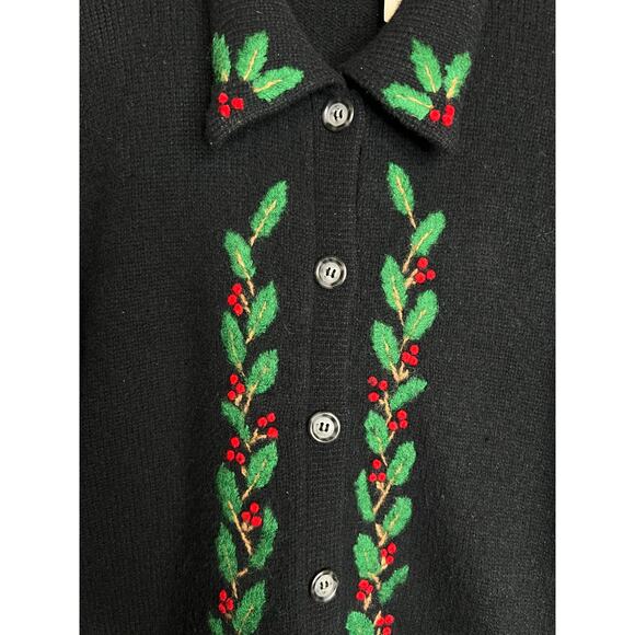 LIZ CLAIBORNE Wool Angora Embroidered Holly Button Cardigan Black Women’s M - Picture 7 of 12